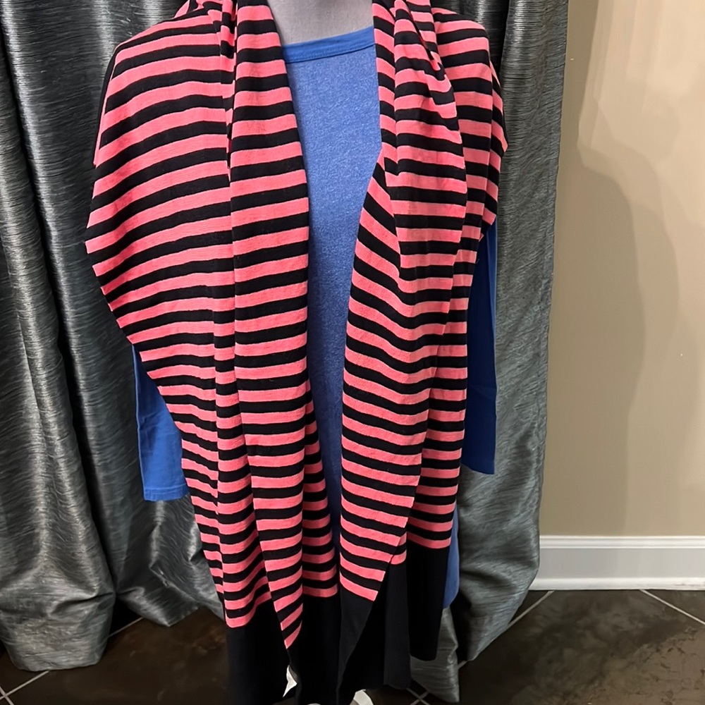 J.CREW Pink and Navy Blue Stripe 100% Merino Wool Knit Scarf